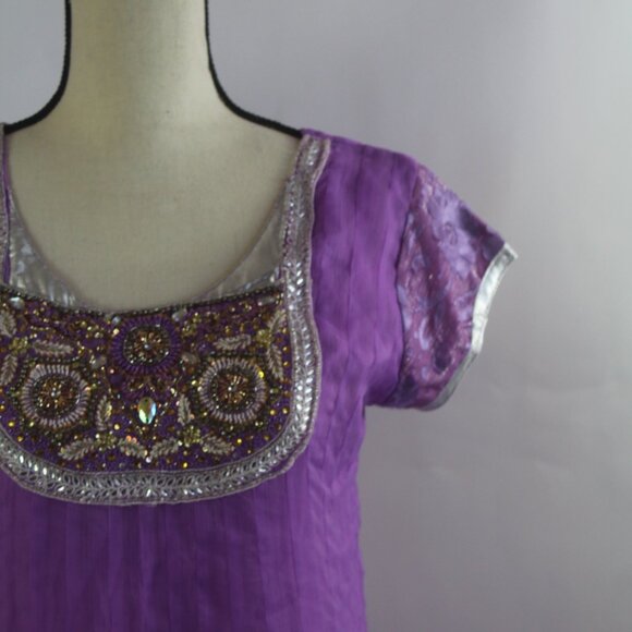 Purple Long Tunic with Design Small - Made in India - Picture 5 of 14